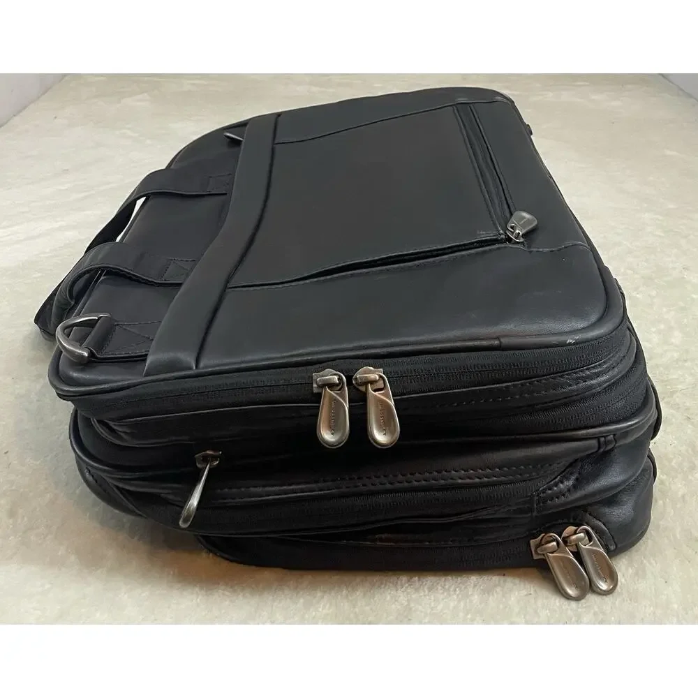 BRIGGS & RILEY LB104X Black Leather Expandable Laptop Commute Briefcase Bag